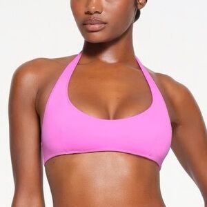 NWT SKIMS Halter Scoop Bikini Top in Neon Orchid SIZE L